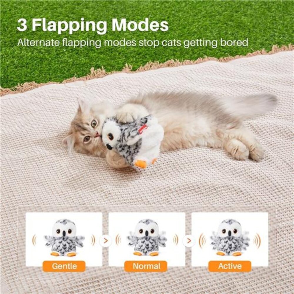Flapping Owl Cat Toys (No Flying), Lifelike Bird Chirp, Rechargeable - Picture 3 of 7